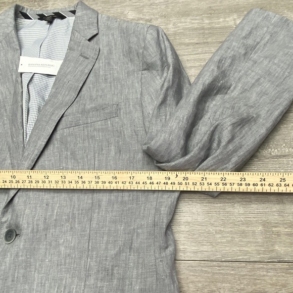 Banana Republic Suit Mens 40R 32x34 Gray Linen 2 Piece Slim Fit Summer Jacket - Picture 3 of 16